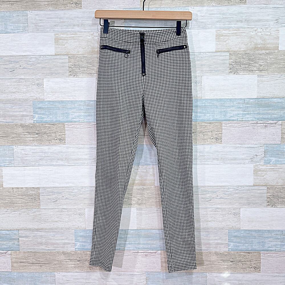 Urban Outfitters Gingham Print Skinny Pants Black White Exposed Zipper Womens 0
